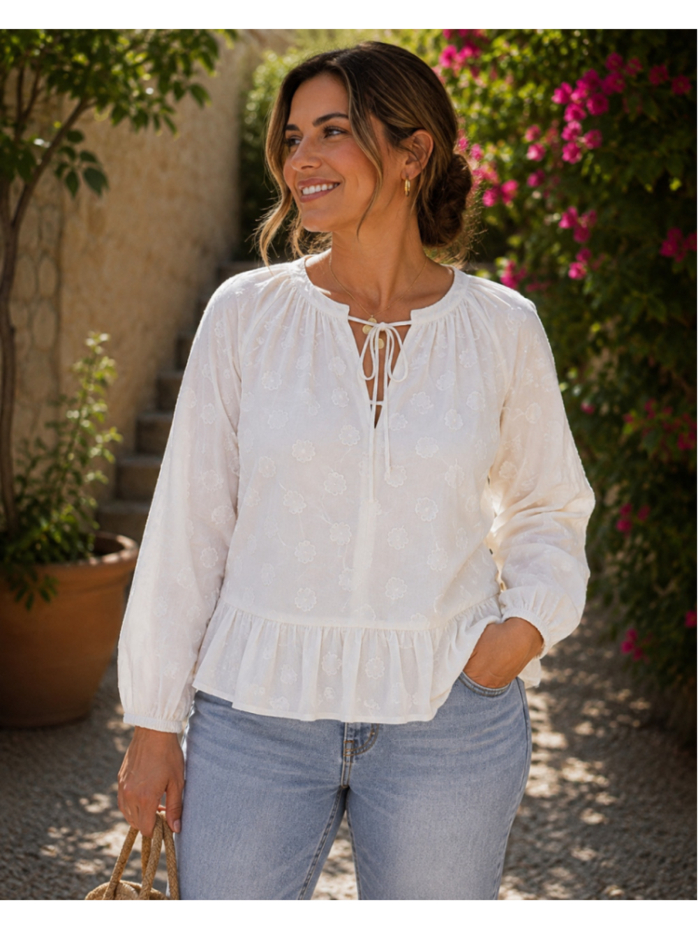Women's LOFT Blouse XS White Long Sleeve Summer